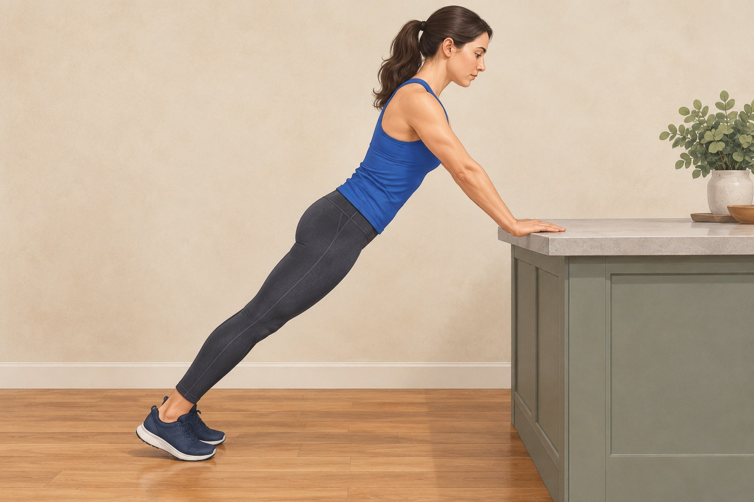 Illustration of an incline plank supported by a fixed worktop.
