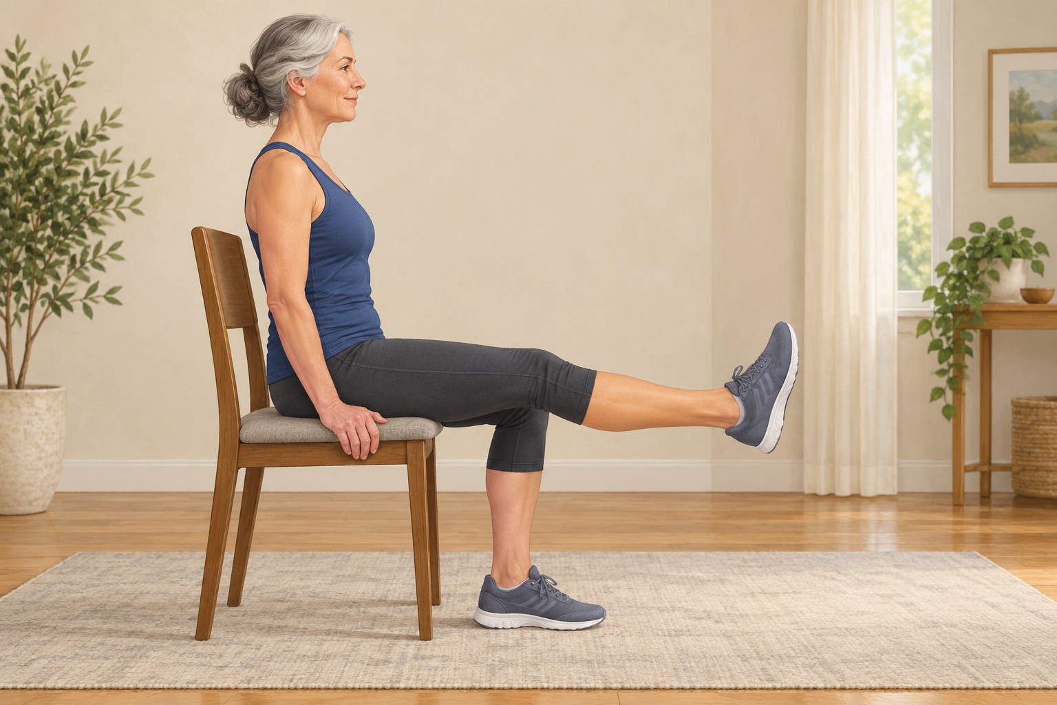 Illustration of an unweighted seated knee extension on a stable chair.
