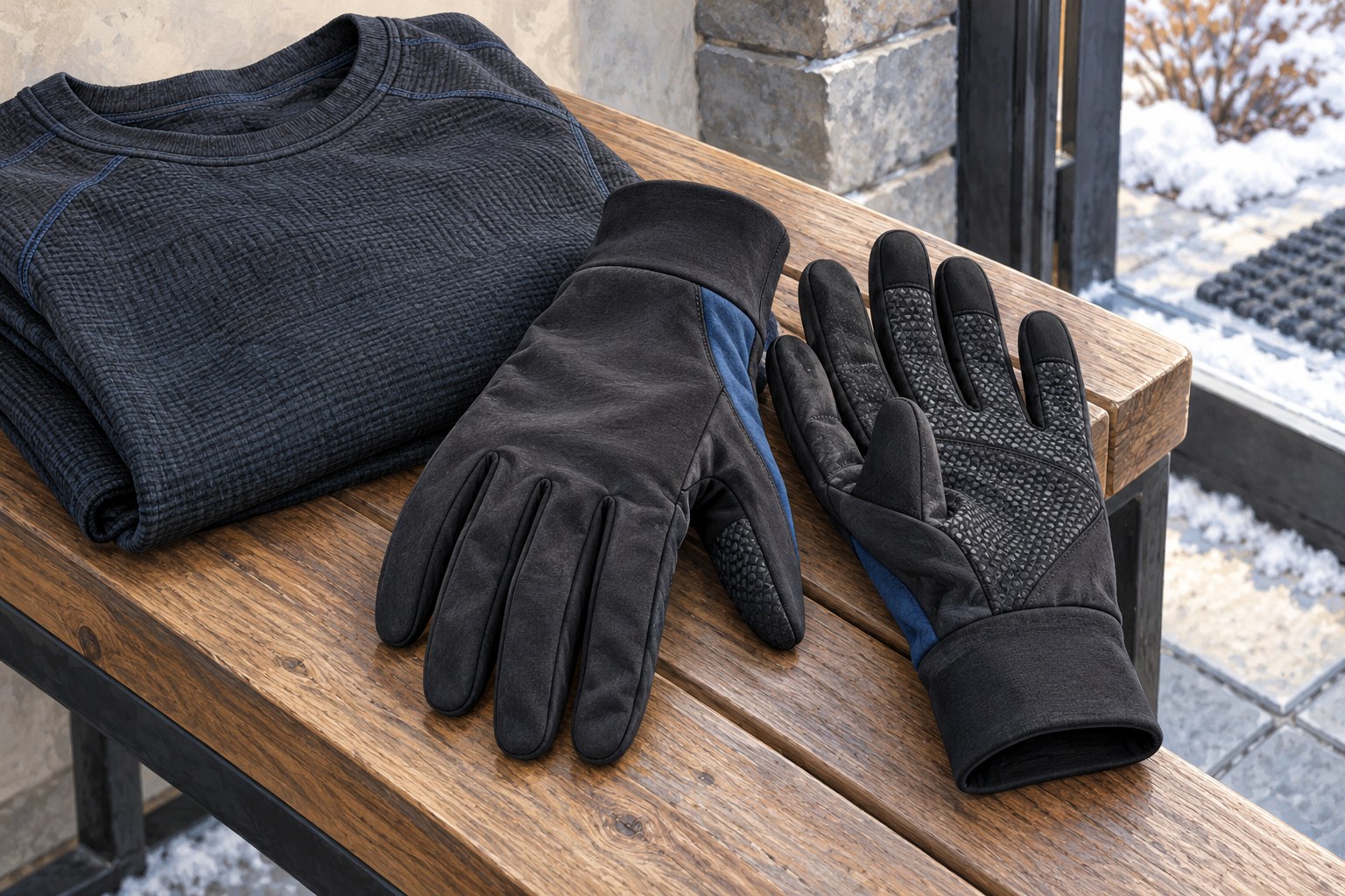 Generated still life of full-finger training gloves and a thermal layer.