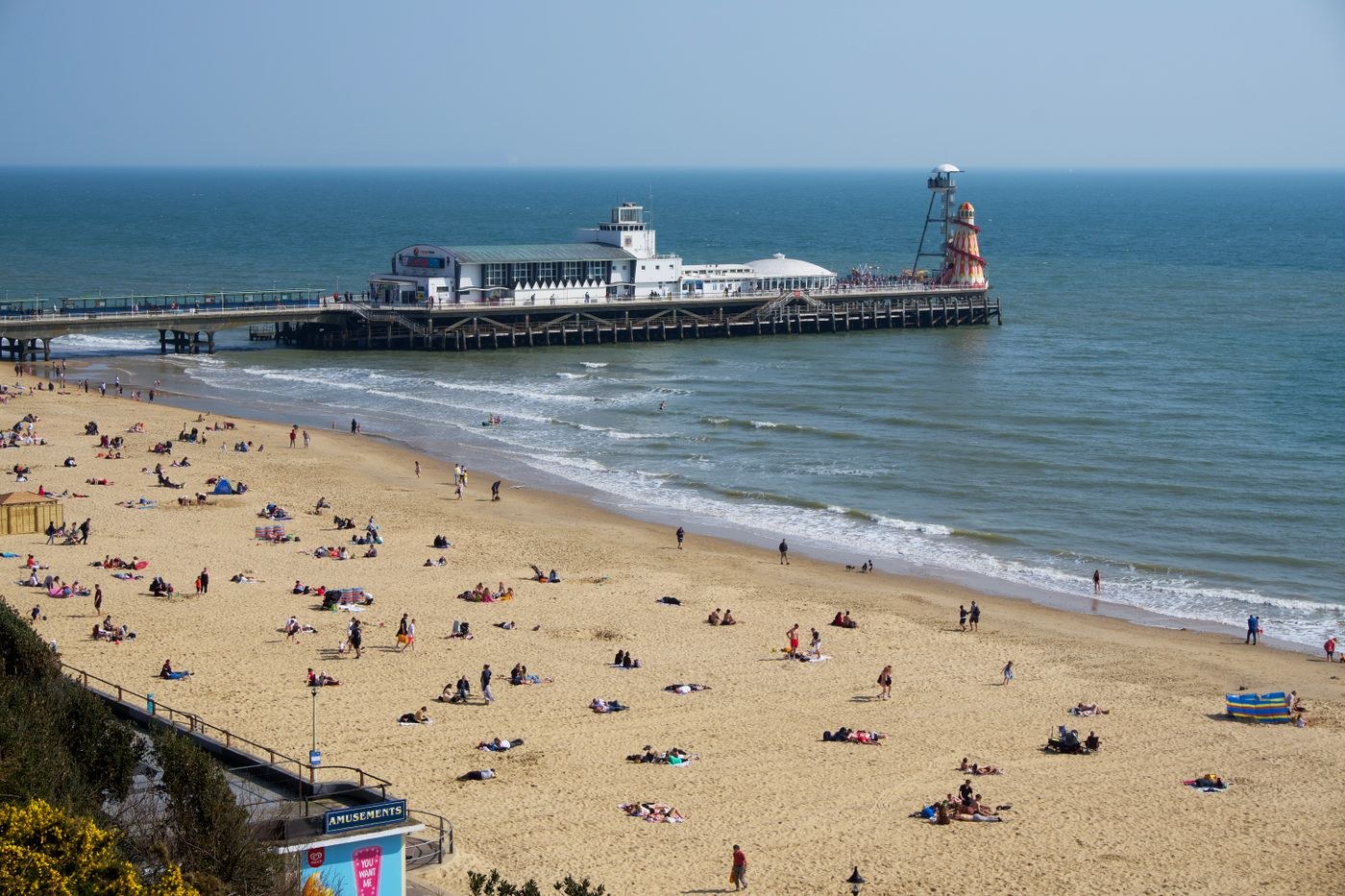 Bournemouth beach and pier on a sunny day.